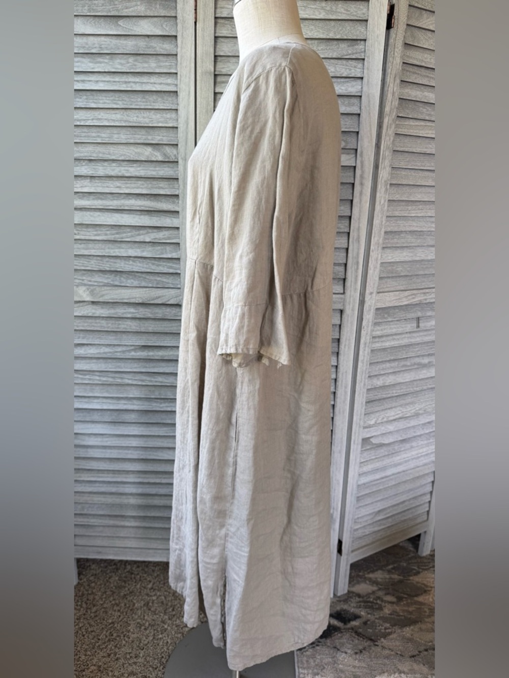 Flax Linen Midi Dress or Duster in Natural Beige - Picture 2 of 16